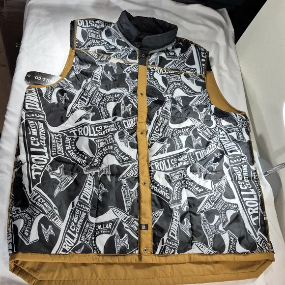 NWT Troll Co. Men's Redford Snap-Front Graphic Lined Vest Black/Saddle 3XL Moto - Picture 9 of 12
